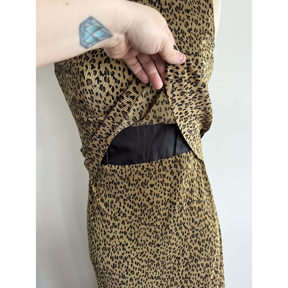 Vtg 90s Scarlett Leopard Print Sheath Textured Maxi Dress w/ Waist Tie | Sz 5/6 - Picture 3 of 6